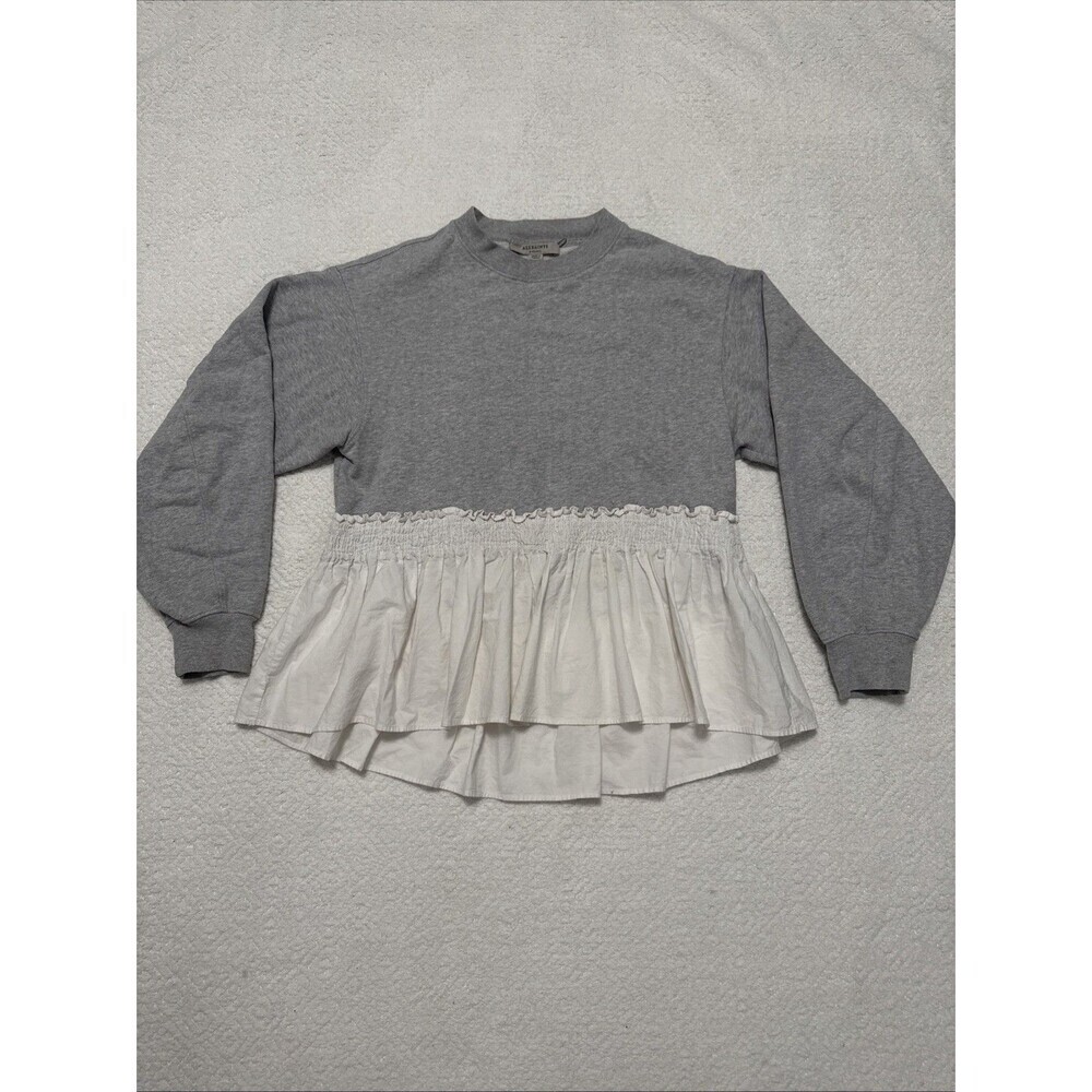AllSaints Women's Gray Sweatshirt & White Ruffled Skirt Size XS